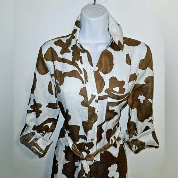 Magaschoni Linen Dress Cowhide Floral Small - Picture 3 of 3